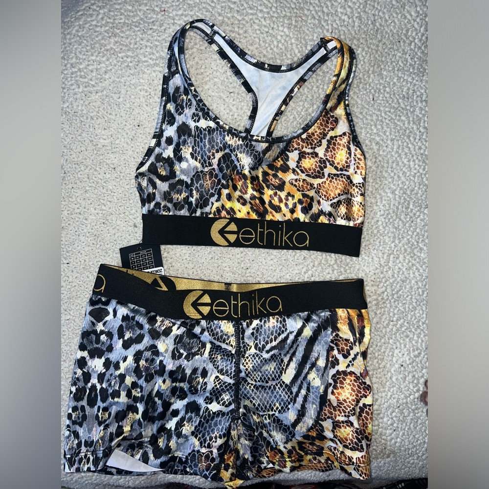 New. Ethika Golden Twist Sports Bra and Shorts set. Size Small